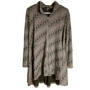 Sun Kim Zip Front Jacket Textured Dot Print Brown Women L Art to Wear